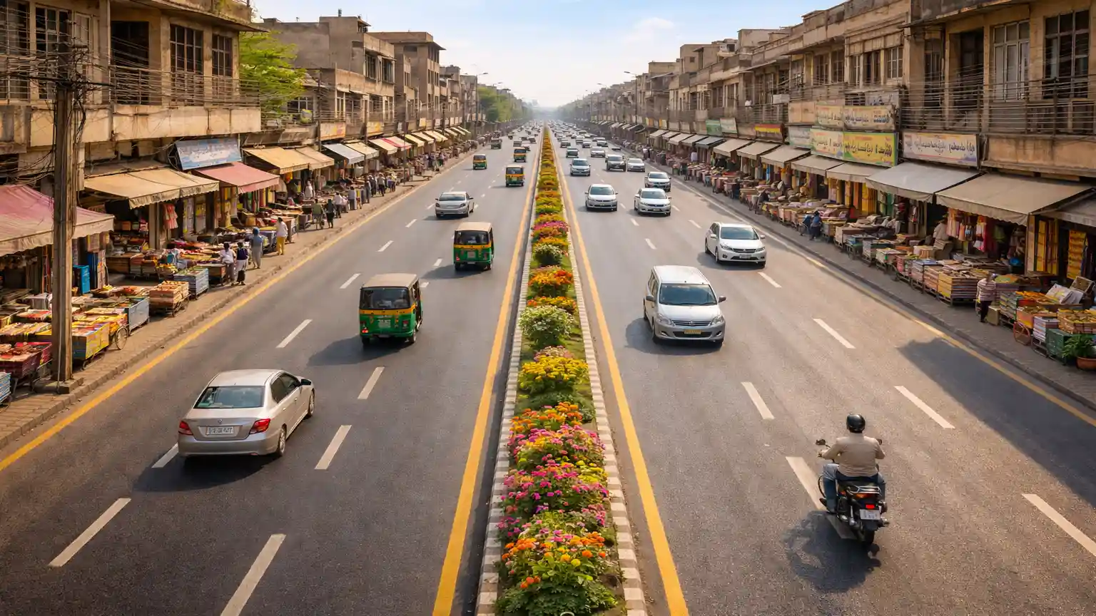 Manga mandi town, a busy road